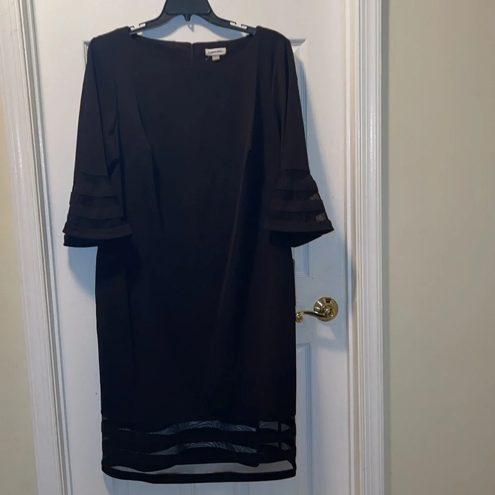 Calvin Klein plus size black 3Q illusion stripe bell sleeves sheath dress 20W - Picture 5 of 9